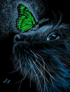 Digital artwork - Cats are attracted to butterflies thumbnail