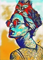 Digital colourful edition of my drawing- Portrait of a beautiful Lady thumbnail