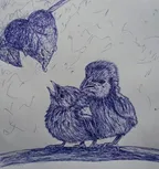 Two baby birds- pen drawing ✒️ thumbnail