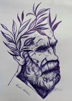 Artistic portrait drawing of a Greek legend - Ballpoint pen artwork. thumbnail