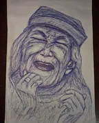 Happy old woman- [pen drawing] thumbnail