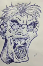 Drawing a devil man face - ballpoint pen artwork thumbnail