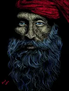 Digital artwork- Beard man with turban. thumbnail