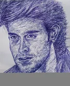 Portrait of Hrithik Roshan- ballpoint pen drawing thumbnail