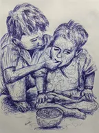 The responsibility of a big brother! - Ballpoint pen drawing ✒️ thumbnail