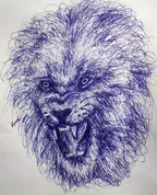 Scribble drawing - Devil lion's roaring face thumbnail