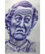 Scribble portrait a lady with a strange face - ballpoint pen drawing thumbnail