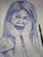 Little girl smiling - ballpoint pen drawing ✒️ thumbnail