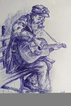 Drawing of an old man playing the guitar - ballpoint pen artwork ✒️ thumbnail