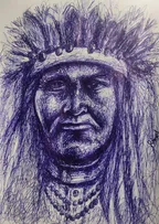 Scribble of an Indian shoshone women - ballpoint pen art thumbnail